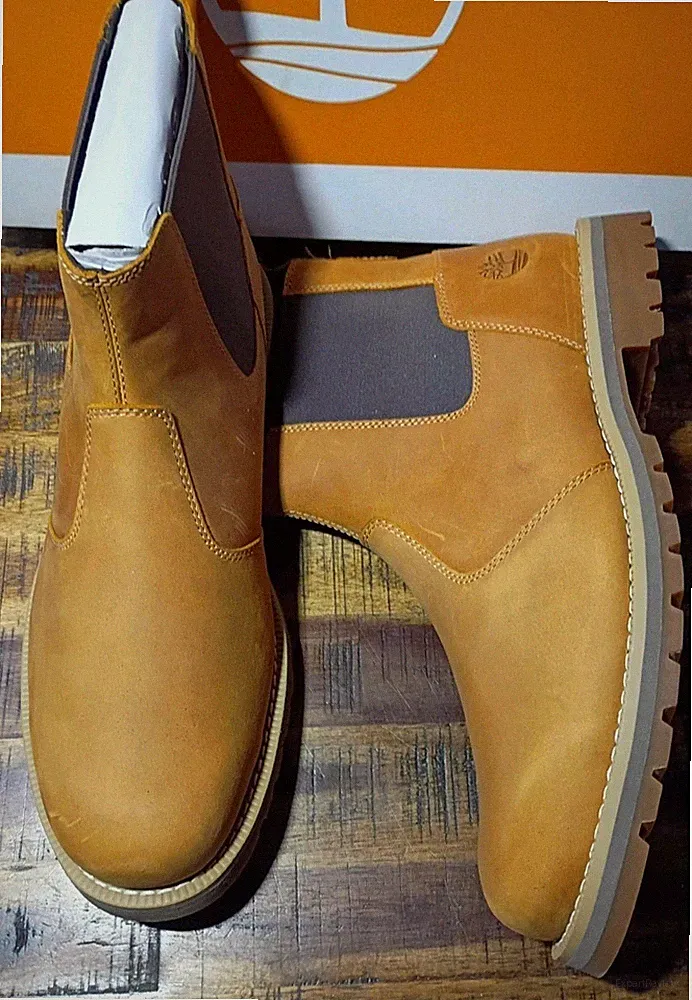 Mens Timberland Premium Leather Redwood Falls Chelsea Boot WHEAT GRIPSTICK 10.5